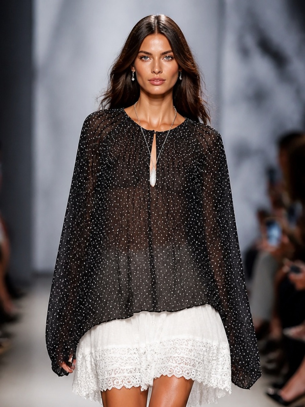 Rag n bone Sheer Black Polka Dot Blouse with Keyhole Neck